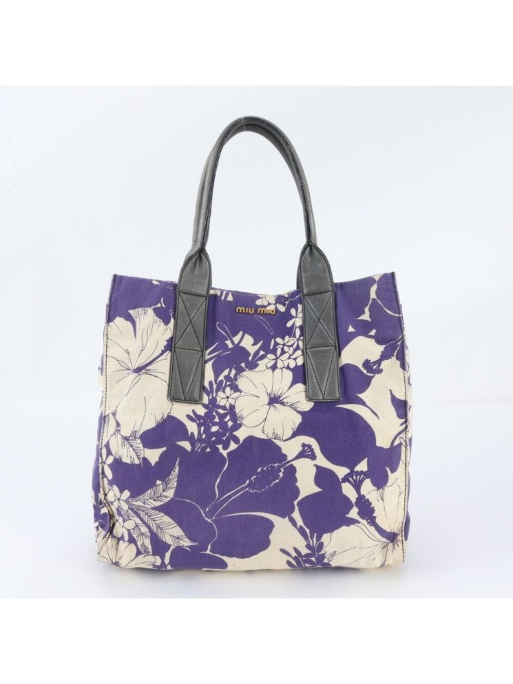 Miu Miu Flower Floral Pattern Leather Canvas Handbag Shoulder